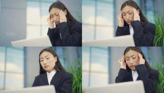 疲惫的年轻亚洲女商人办公室职员坐在城市公高清在线视频素材下载
