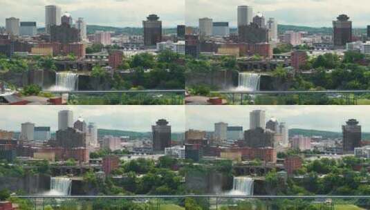 纽约北部罗切斯特市鸟瞰图高瀑布区的城市天高清在线视频素材下载