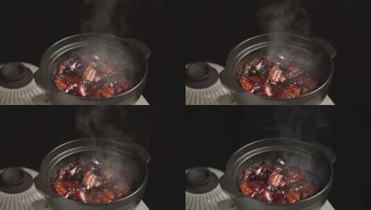 煮红烧肉猪肉美食美味食物中国菜特写高清在线视频素材下载