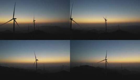 航拍风电场日出前的最美风景高清在线视频素材下载