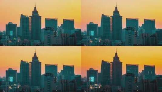 4K上海日落晚霞城市亮灯圣杯延时摄影高清在线视频素材下载