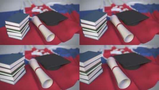 斯洛伐克国旗毕业帽和文凭高清在线视频素材下载
