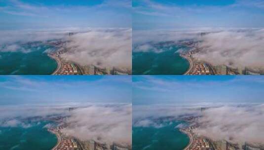 青岛五四广场上空的平流雾景象高清在线视频素材下载