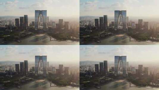 中国江苏苏州金鸡湖畔城市风景高清在线视频素材下载