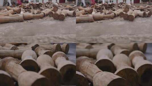 云南德宏傣族象脚鼓的选料制作过程高清在线视频素材下载