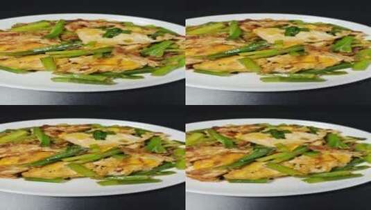 韭菜炒荷包蛋菜品美食4k视频高清在线视频素材下载