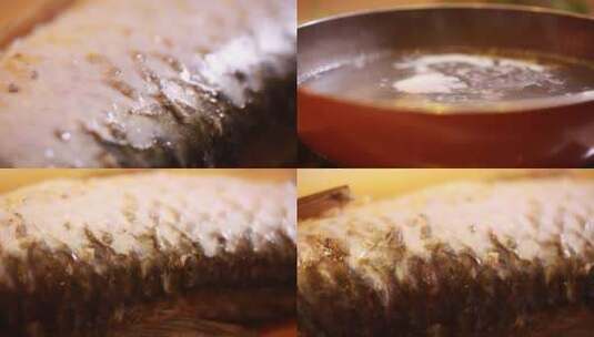 【镜头合集】菜刀刮去鱼皮表面污渍高清在线视频素材下载
