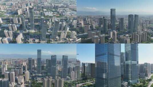 航拍陕西西安高新区CBD高楼大厦林立高清在线视频素材下载