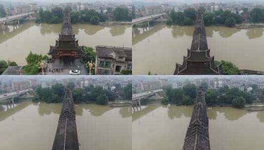 城市航拍少数民族特色建筑风雨桥高清在线视频素材下载