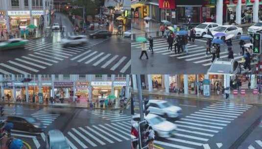 雨天城市路口斑马线行人过马路延时高清在线视频素材下载