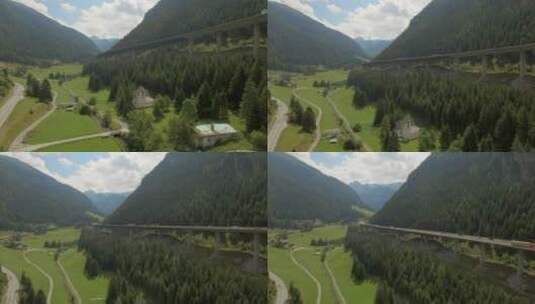 山边有高速公路的乡村高清在线视频素材下载