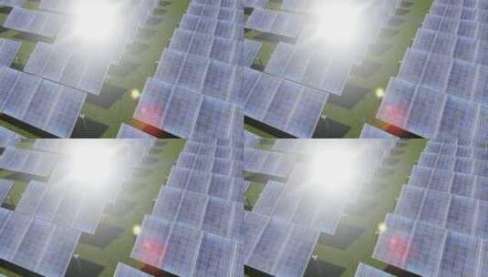 绿地上排列着一排排太阳能电池板高清在线视频素材下载