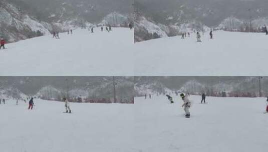 北京冬天滑雪场初学者学习滑雪高清在线视频素材下载
