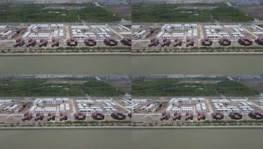上海疫情闵行区方舱医院建设隔离点4K航拍高清在线视频素材下载