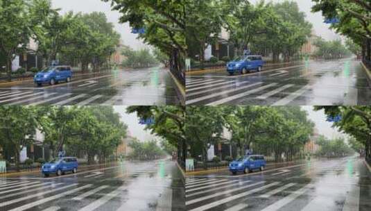 上海封城中的雨天路口环境高清在线视频素材下载