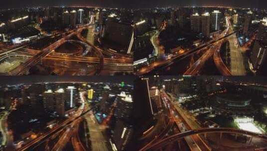 上海漕溪北路夜景航拍高清在线视频素材下载