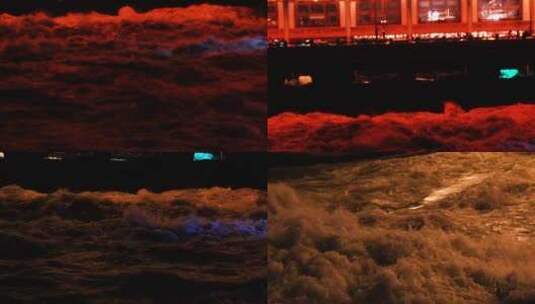 红色潮水紧张气氛 赤潮 夜晚灯光洪水猛兽高清在线视频素材下载