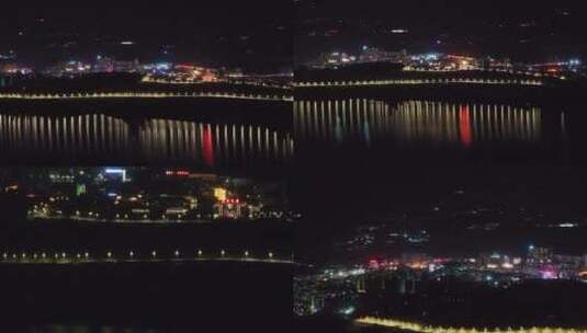 湖滨城市夜景水中倒影4K高清在线视频素材下载