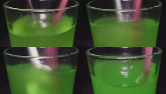 苹果汁粉融化搅拌玻璃杯高清在线视频素材下载