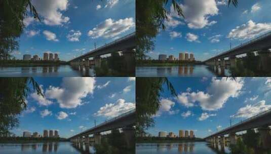 城市高铁延时 城市建筑桥梁 蓝天白云高清在线视频素材下载