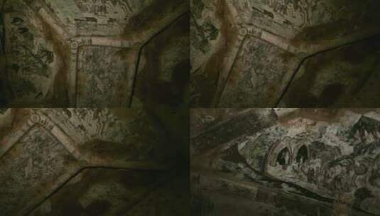 麦积山石窟洞窟壁画高清在线视频素材下载