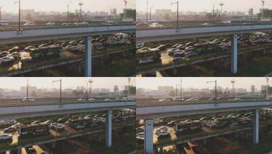杭州萧山机场城市大道高架航拍高清在线视频素材下载