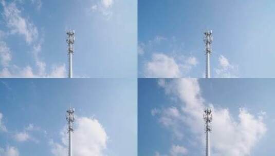 手机5G网络信号塔发射基站通讯天线塔延时高清在线视频素材下载