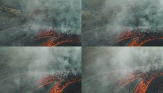 航拍冰岛活火山 岩浆涌动高清在线视频素材下载