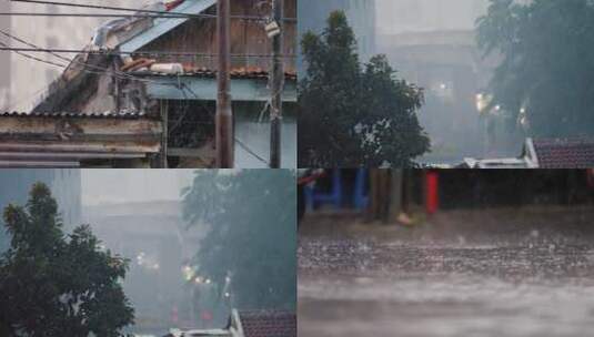 暴雨 倾盆 大雨 雨中 城市 暴风雨高清在线视频素材下载