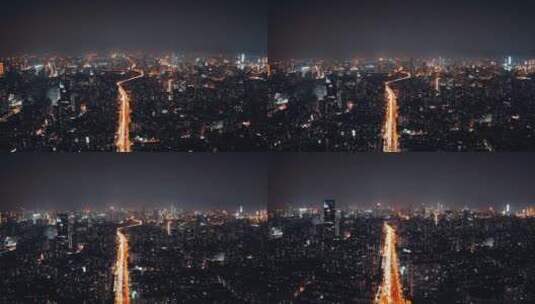 上海南北高架夜景航拍高清在线视频素材下载
