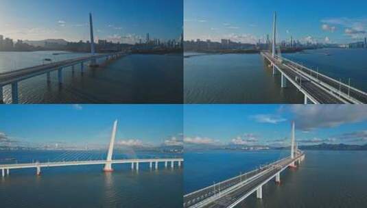 航拍深圳湾大桥环绕长镜头高清在线视频素材下载