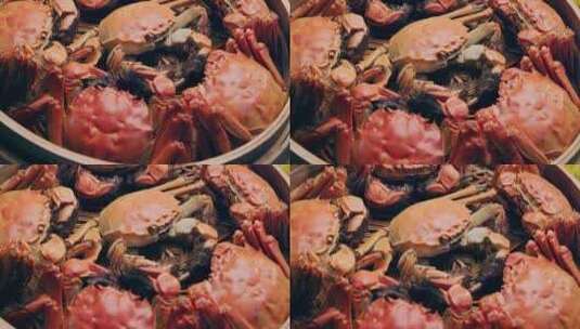 螃蟹蒸笼中的中秋节美食大闸蟹高清在线视频素材下载