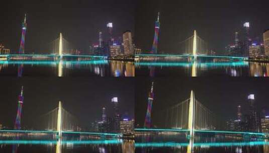 航拍夜景广州塔珠江新城灯光高清在线视频素材下载