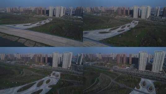 武汉洪山江滩公园绿地航拍高清在线视频素材下载