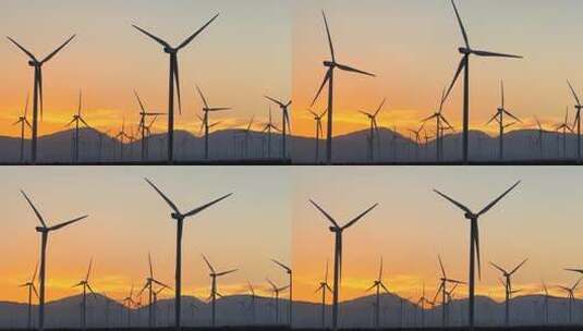 日落时的风力发电厂高清在线视频素材下载
