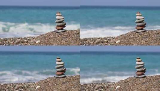 海滩上的禅宗石头高清在线视频素材下载