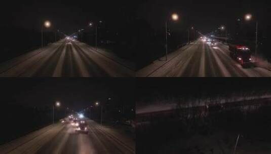 哈尔滨市江北雪天清雪车辆雪景高清在线视频素材下载