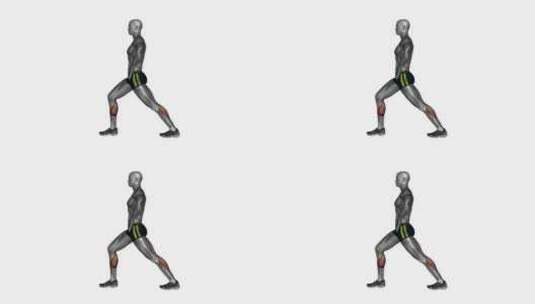 弓步直腿伸小腿健身运动3D演示动画高清在线视频素材下载