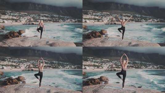 海边做瑜伽的女人高清在线视频素材下载