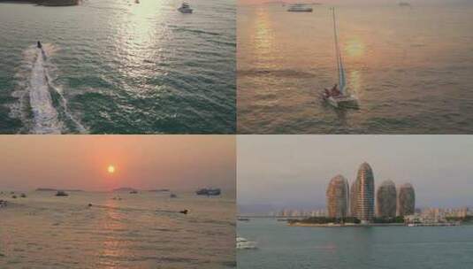 夕阳下的三亚湾风光带高清在线视频素材下载