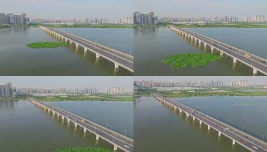 武汉南太子湖大桥侧推镜头高清在线视频素材下载