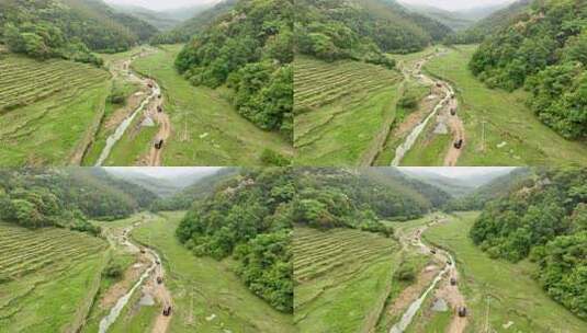 航拍山脉车队沙漠越野自驾游河道乡村草原地高清在线视频素材下载