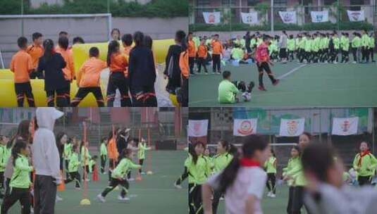 小学趣味运动会踢球接力赛高清在线视频素材下载