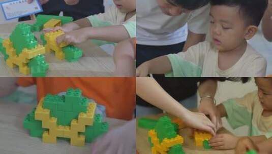 （合辑）幼儿园小朋友在搭建乐高积木玩具高清在线视频素材下载