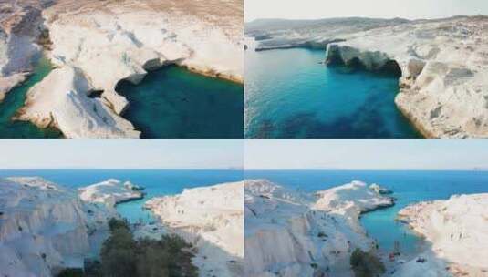 无人机航拍海岛群岛希腊米洛斯大海天际线高清在线视频素材下载