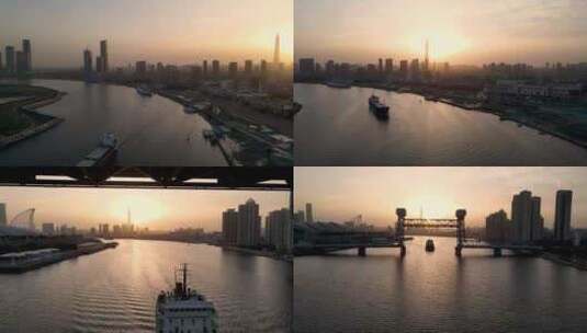 滨海新区码头夕阳日落高清在线视频素材下载