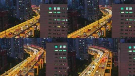 4K航拍广州晚高峰车流高清在线视频素材下载