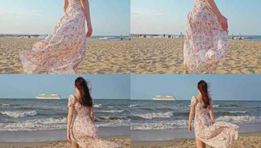 4K-沙滩上的美女模特高清在线视频素材下载