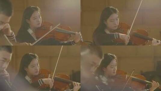 唯美学生室内拉小提琴艺术家优雅练习管弦乐高清在线视频素材下载