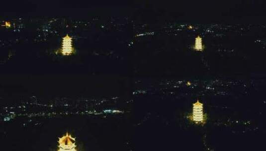 蚌埠张公山公园望淮塔夜景航拍高清在线视频素材下载